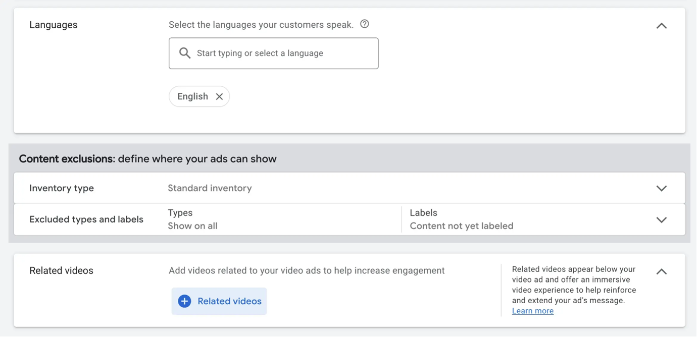 Select Language and Specify Related Videos
